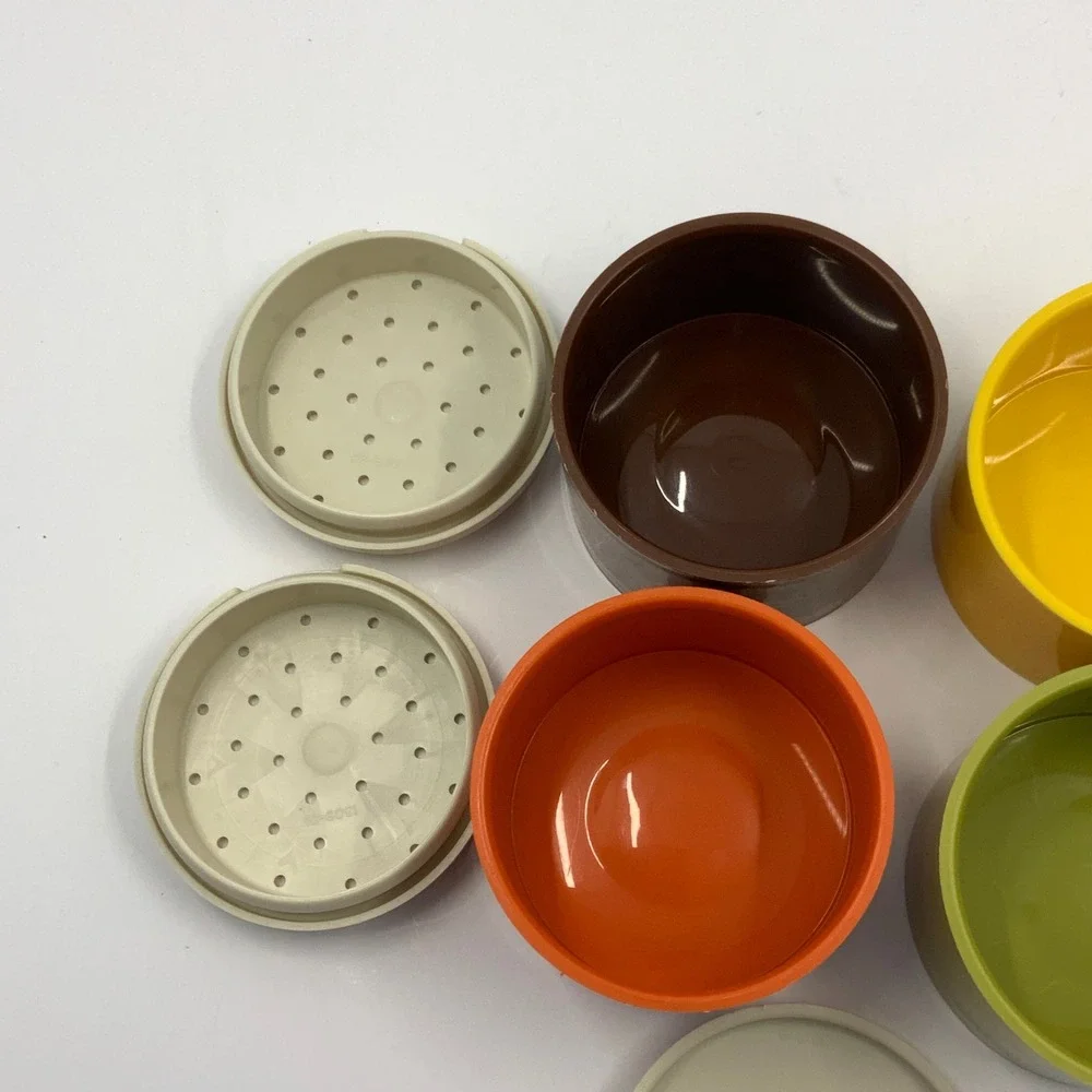 Vintage Tupperware Spice Shaker Tower 1308 Stacking Harvest Colors Set of 4